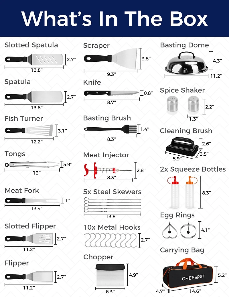 Chefspot 36 Piece Stainless Steel Griddle Accessories Kit for Blackstone and Other Griddles
