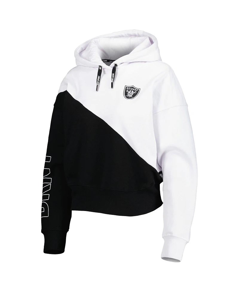 Women's Dkny Sport White and Black Las Vegas Raiders Bobbi Color Blocked Pullover Hoodie