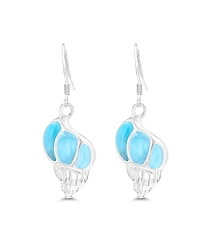 Macy's Larimar Seashell Fishhook Earrings in Sterling Silver
