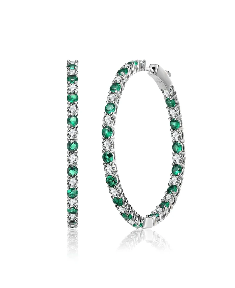 Rhodium Plated Cubic Zirconia Hoop Earrings
