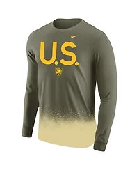 Men's Nike Olive Army Black Knights 1st Armored Division Old Ironsides Rivalry Splatter Long Sleeve T-shirt