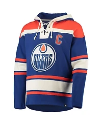 Men's '47 Brand Wayne Gretzky Royal Edmonton Oilers Retired Player Name and Number Lacer Pullover Hoodie