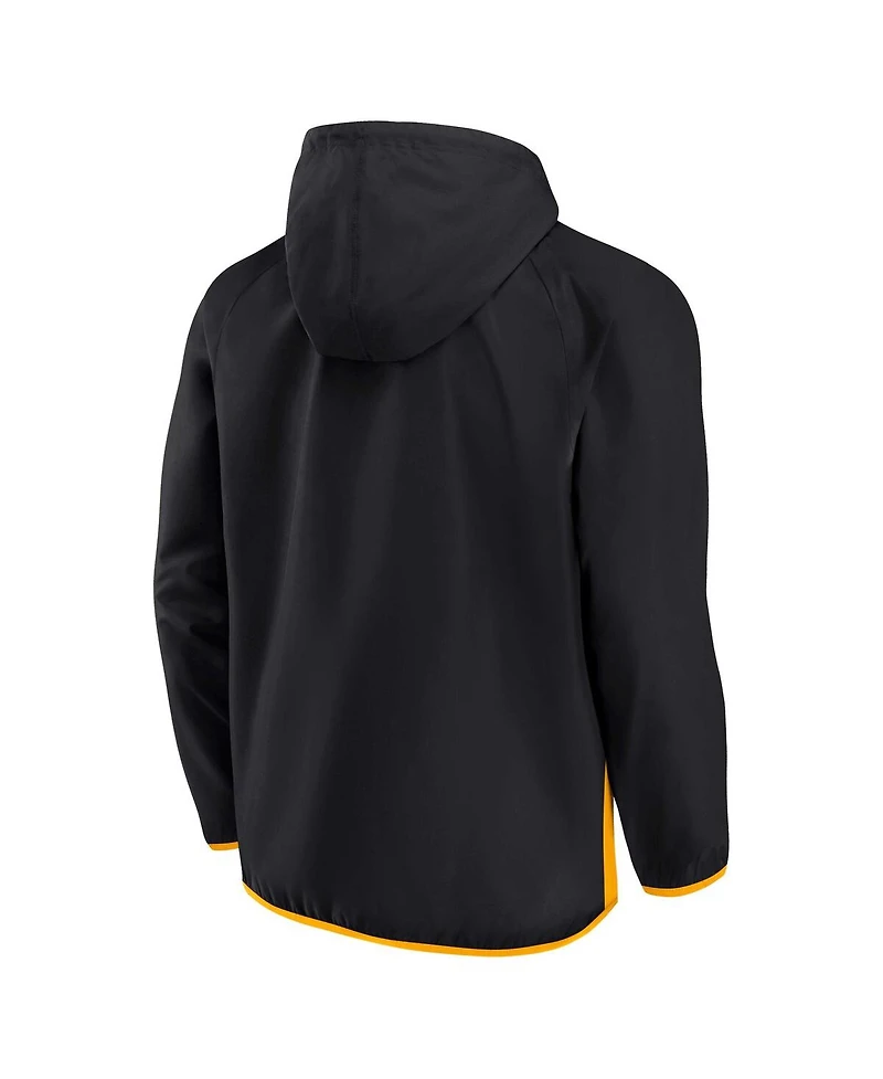 Men's Fanatics Black, Gold Pittsburgh Penguins Backhand Shooter Defender Anorak Raglan Hoodie Quarter-Zip Jacket