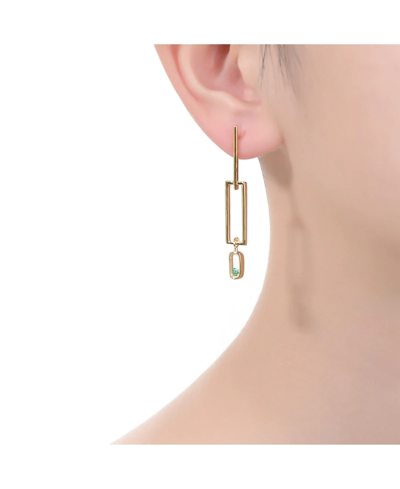 14K Gold Plated Green Cubic Zirconia Drop Earrings