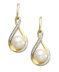 Cultured Freshwater Pearl (7mm) and Diamond (1/10 ct. t.w.) Drop Earrings 14K Gold