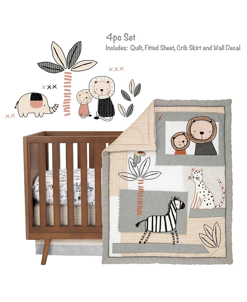 Lambs & Ivy Patchwork Jungle Animals 4-Piece Nursery Baby Crib Bedding Set