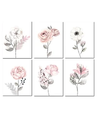 Lambs & Ivy Watercolor Floral Unframed Nursery Child Wall Art 6pc - Pink/Gray