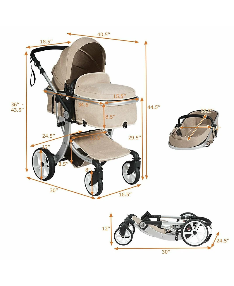 Costway Baby Folding Aluminum Bassinet Reversible Stroller