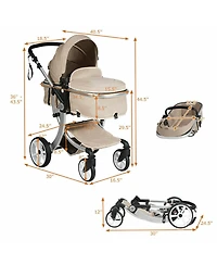 Costway Baby Folding Aluminum Bassinet Reversible Stroller