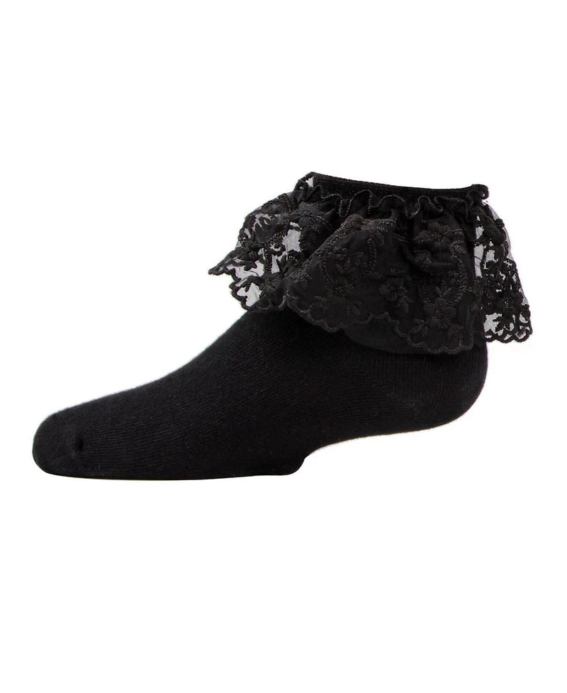 MeMoi Big Girls Petite Floral Lace Cotton Blend Anklet Socks