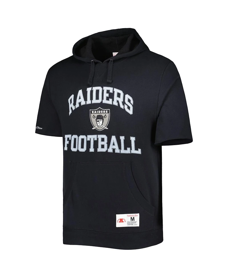 Men's Mitchell & Ness Black Las Vegas Raiders Washed Short Sleeve Pullover Hoodie