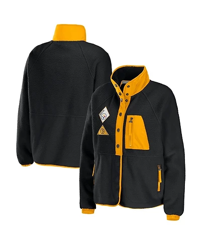 Women's Wear by Erin Andrews Black Pittsburgh Steelers Polar Fleece Raglan Full-Snap Jacket