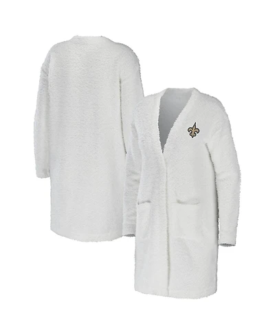 Women's Wear by Erin Andrews Cream New Orleans Saints Cozy Lounge Cardigan Sweater