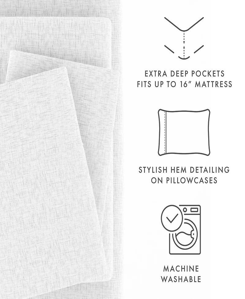 Home Collection Premium Ultra Soft Chambray Style Pattern 4 Piece Bed Sheets Set, Queen