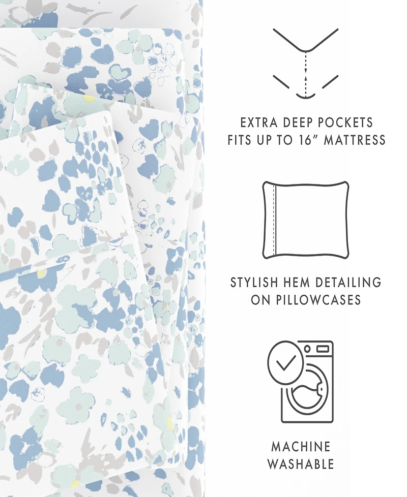 ienjoy Home Ultra Soft Violets Pattern 4-Pc. Sheet Set, Queen