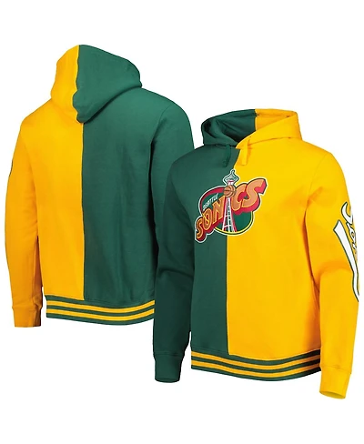 Men's Mitchell & Ness Green, Gold Seattle SuperSonics Hardwood Classics Split Pullover Hoodie