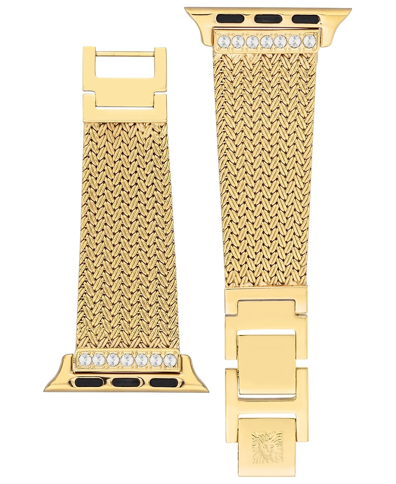 Anne Klein Women's Premium Crystal and Gold-Tone Stainless Steel Mesh Band designed for Apple Watch 42mm (Series 10) & 38/40/41mm