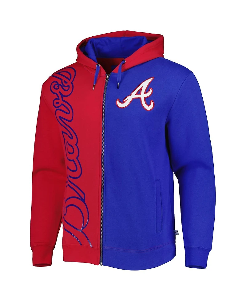 Men's Mitchell & Ness Red, Royal Atlanta Braves Fleece Full-Zip Hoodie