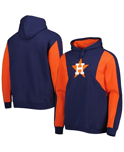 Men's Mitchell & Ness Navy, Orange Houston Astros Colorblocked Fleece Pullover Hoodie