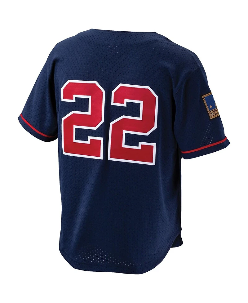 Men's Mitchell & Ness Bo Jackson Navy California Angels Cooperstown Collection Mesh Batting Practice Button-Up Jersey