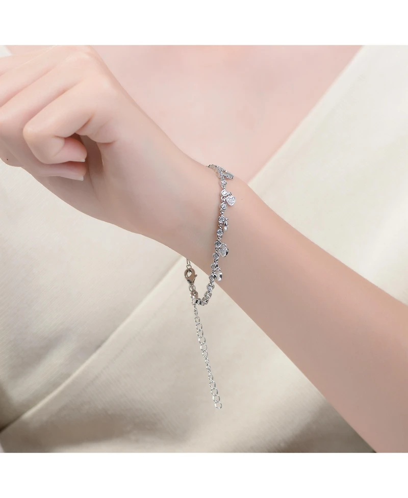 White Gold Plated Cubic Zirconia Adjustable Heart Bracelet