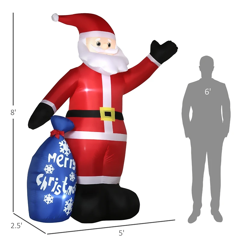 Outsunny 8' Inflatable Christmas Santa Claus with Gift Bag for Lawn Garden Party