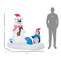 Outsunny 6' Inflatable Christmas Polar Bear and Penguin Fishing on Board Led