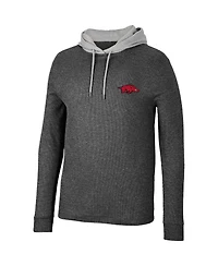 Men's Colosseum Black Arkansas Razorbacks Ballot Waffle-Knit Thermal Long Sleeve Hoodie T-shirt
