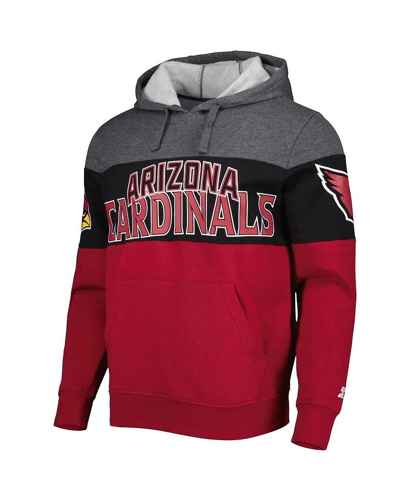 Men's Starter Heather Charcoal, Cardinal Arizona Cardinals Extreme Pullover Hoodie