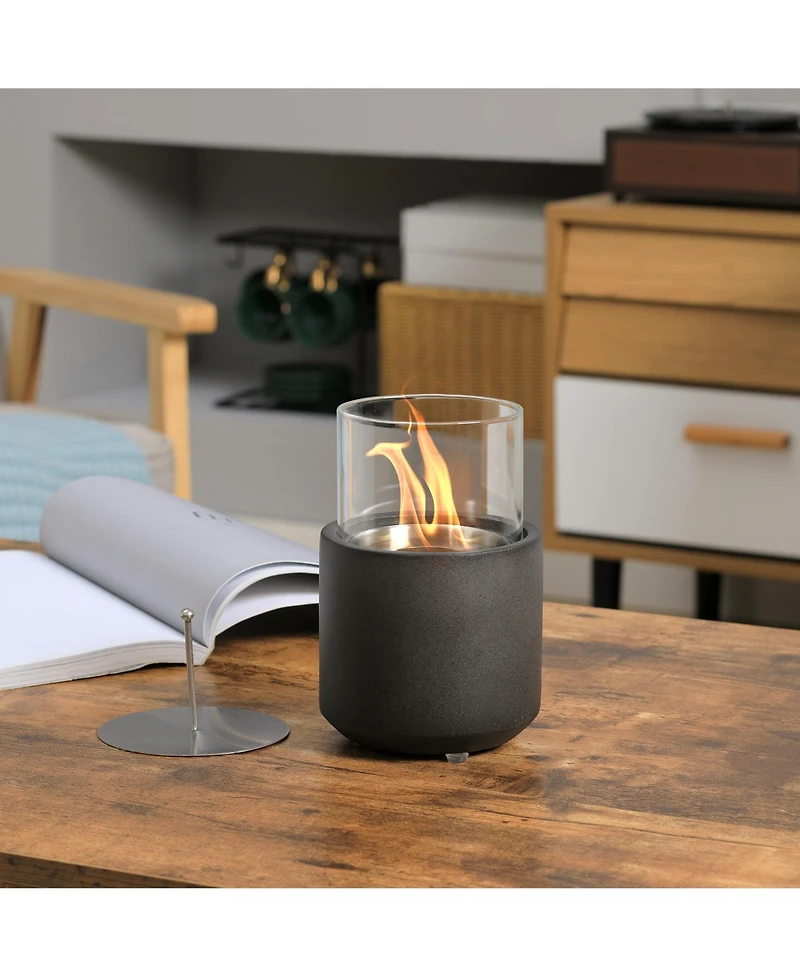 Tabletop Fireplace, Mini Concrete Ethanol Fire Bowl Lid Dark Grey