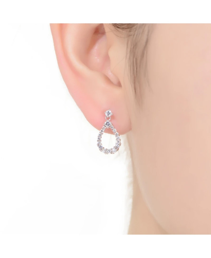 Gv Sterling Silver White Gold Plated Clear Round Cubic Zirconia Open Pear Drop Earrings