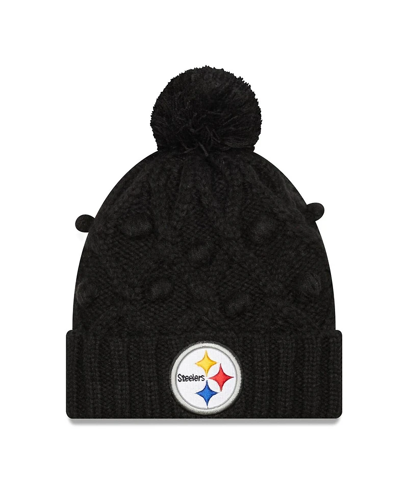 Women's New Era Black Pittsburgh Steelers Toasty Cuffed Knit Hat with Pom