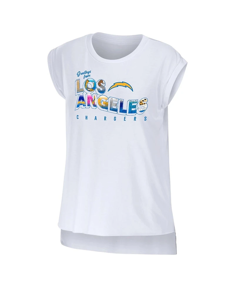 Women's Wear by Erin Andrews White Los Angeles Chargers Greetings From Muscle T-shirt