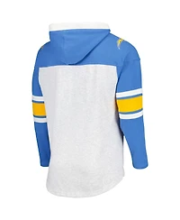 Men's '47 Brand Los Angeles Chargers Heather Gray Gridiron Lace-Up Pullover Hoodie