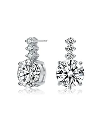 Gv Sterling Silver with White Gold Plated Clear Round Cubic Zirconia Linear Drop Earrings