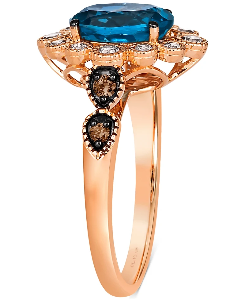Le Vian Deep Sea Blue Topaz (1-3/4 ct. t.w.) & Diamond (3/8 ct. t.w.) Halo Ring in 14k Rose Gold
