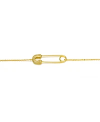 Sterling Silver 14K Gold Plated Clear Cubic Zirconia Pin Adjustable Bracelet