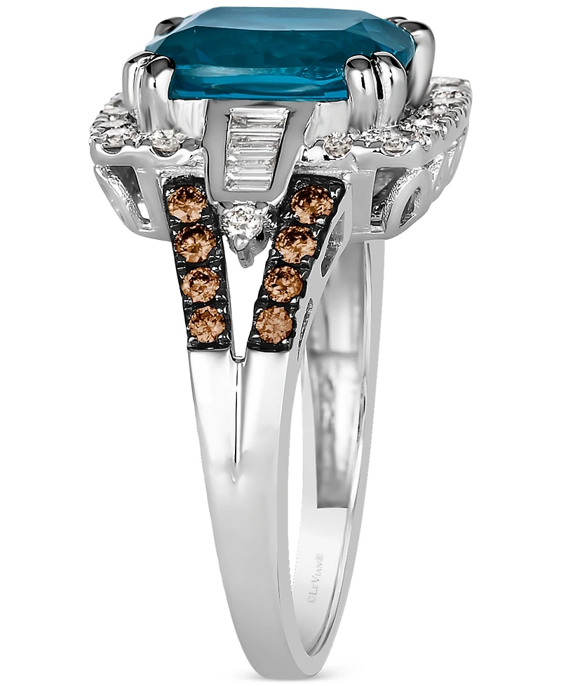 Le Vian Chocolatier Deep Sea Blue Topaz (2-1/2 ct. t.w.) & Diamond (5/8 ct. t.w.) Halo Ring in 14k White Gold