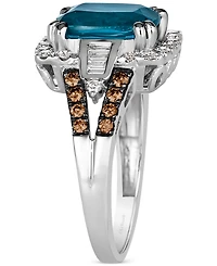 Le Vian Chocolatier Deep Sea Blue Topaz (2-1/2 ct. t.w.) & Diamond (5/8 ct. t.w.) Halo Ring in 14k White Gold
