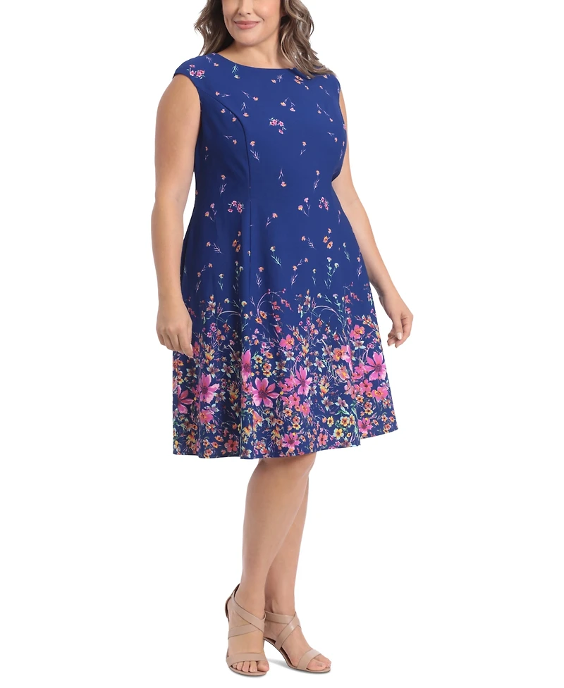 London Times Plus Size Printed Fit & Flare Dress
