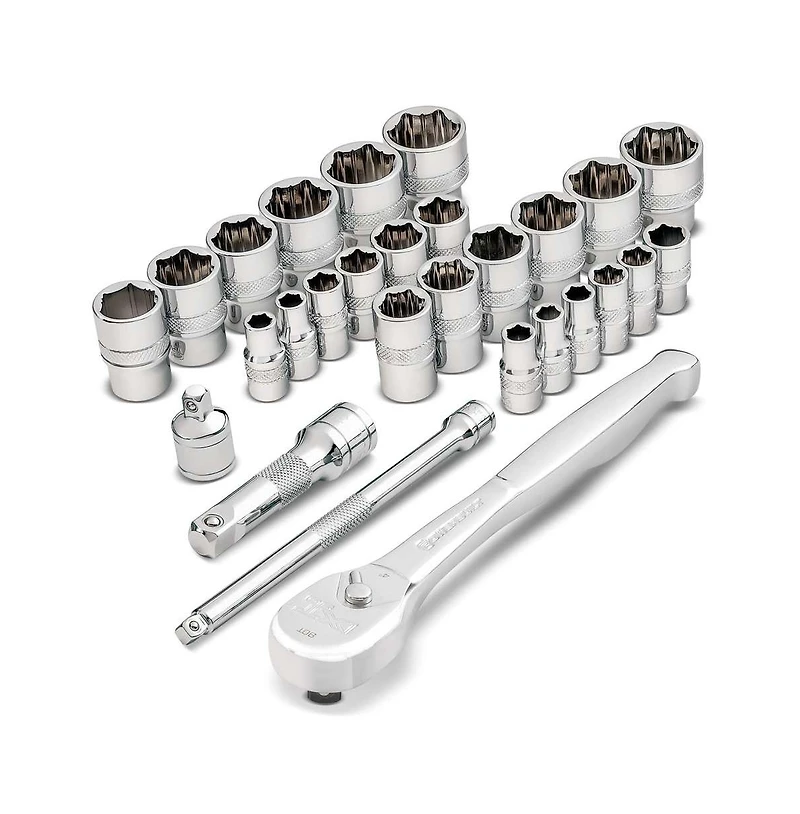Powerbuilt 28 Piece Zeon Socket Set for Damaged Bolts with Ratchet