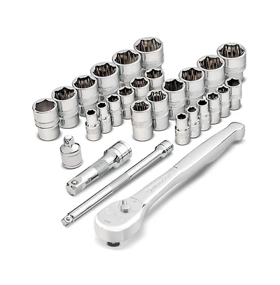 Powerbuilt 28 Piece Zeon Socket Set for Damaged Bolts with Ratchet