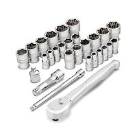 Powerbuilt 28 Piece Zeon Socket Set for Damaged Bolts with Ratchet
