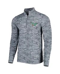 Men's Antigua Gray Philadelphia Eagles Brigade Throwback Quarter-Zip Top
