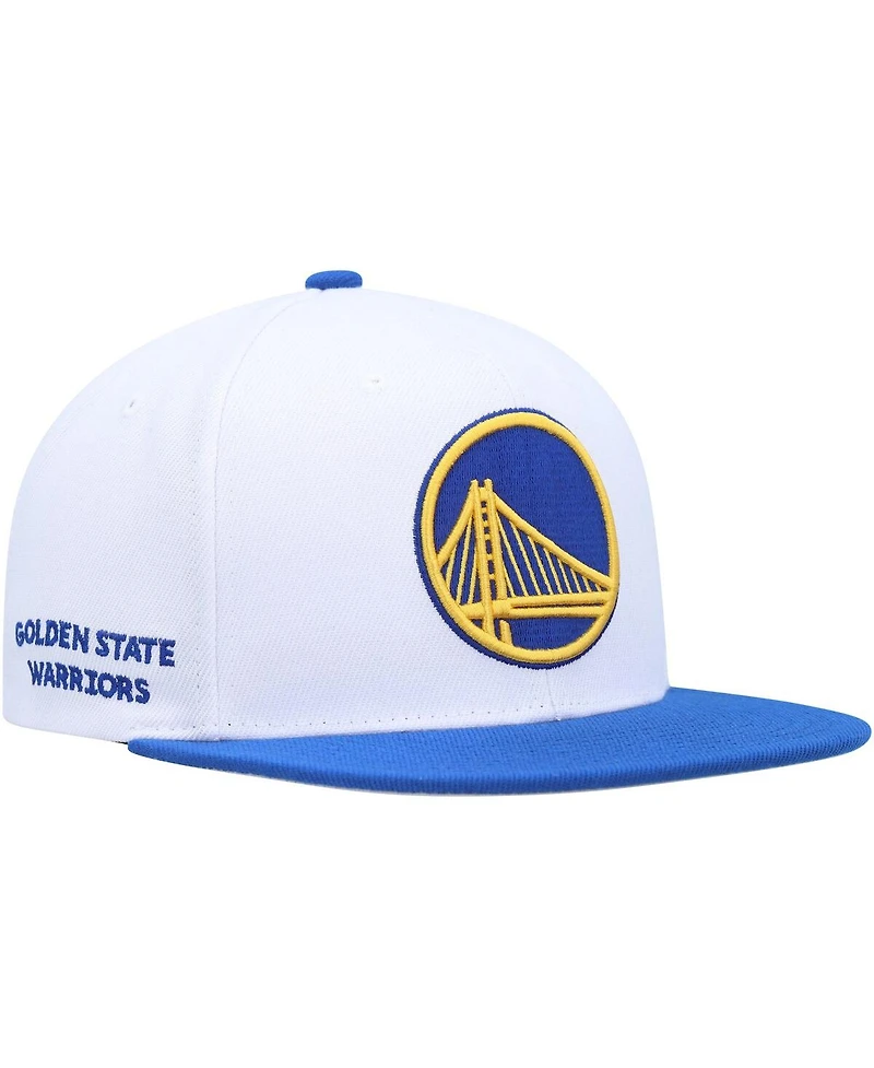 Men's Mitchell & Ness White, Royal Golden State Warriors Side Core 2.0 Snapback Hat