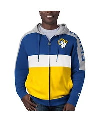 Men's Starter Royal, Gold Los Angeles Rams Playoffs Color Block Full-Zip Hoodie