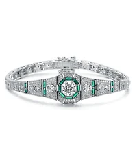 Sterling Silver Clear Round and Circle Baguette Cubic Zirconia Link Bracelet