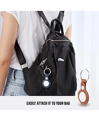 Wasserstein Apple AirTag Holder Pu Leather Keychain - Keyring and Protective Case Cover for Gps Tracker (2 Pack, Blue/Brown)