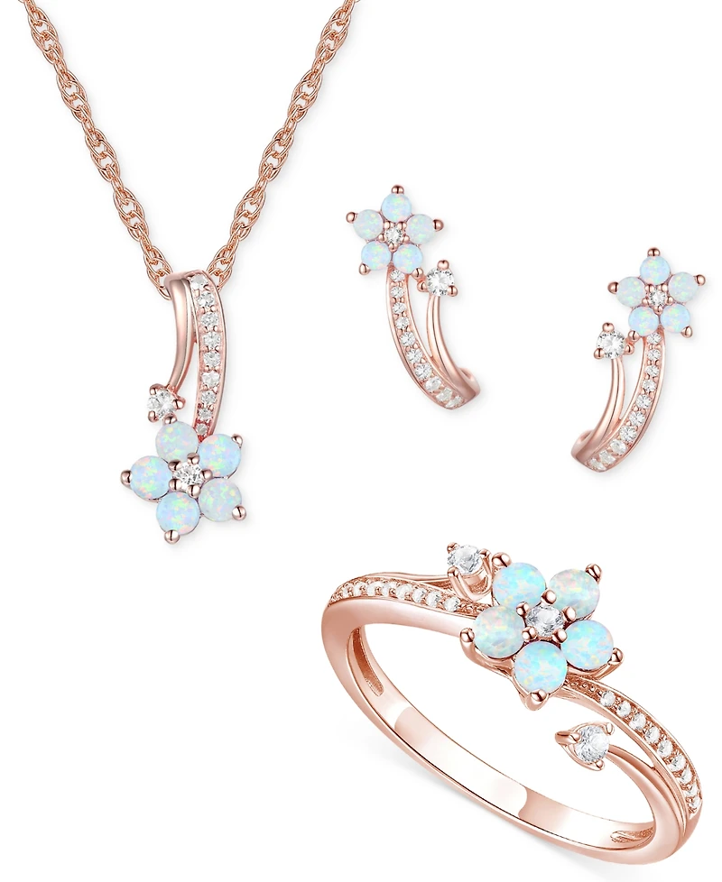 3-Pc. Set Amethyst (1 ct. t.w.) & Lab-Grown White Sapphire (3/8 ct. t.w.) Flower Pendant Necklace, Stud Earrings, & Ring in Sterling Silver (Also in A