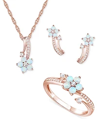 3-Pc. Set Amethyst (1 ct. t.w.) & Lab-Grown White Sapphire (3/8 ct. t.w.) Flower Pendant Necklace, Stud Earrings, & Ring in Sterling Silver (Also in A